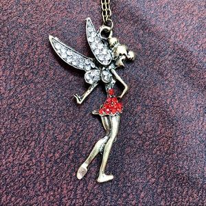 NWT Fairy Tinkerbell Long Bronze & Red Necklace